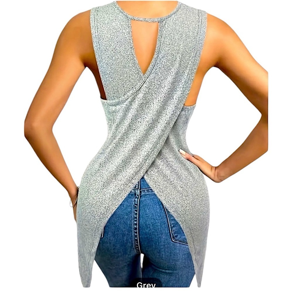 Asymmetrical sleeveless crew neck top